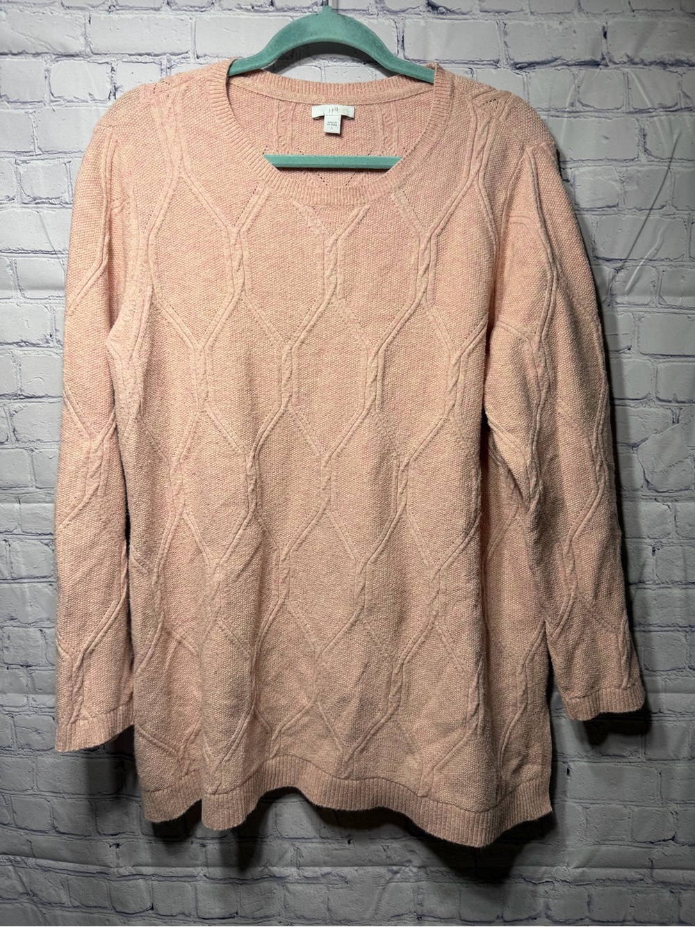 J.Jill Honeycomb Knit Crewneck Sweater Pink Size L Casual Preppy Old Money